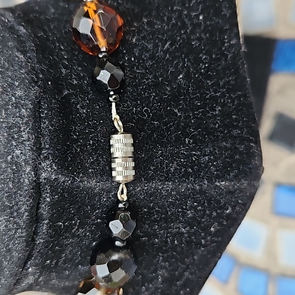 Vintage Brown Gray Black Faceted Glass Beaded Necklace - Picture 4 of 4